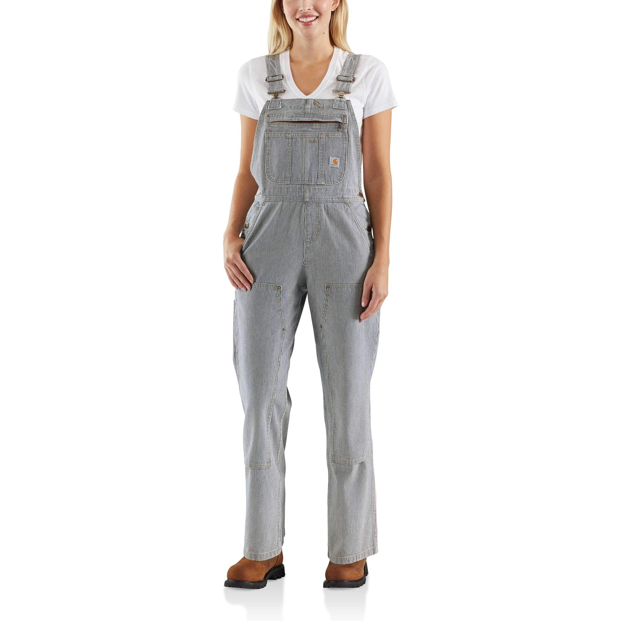Railroad stripe denim bib overalls