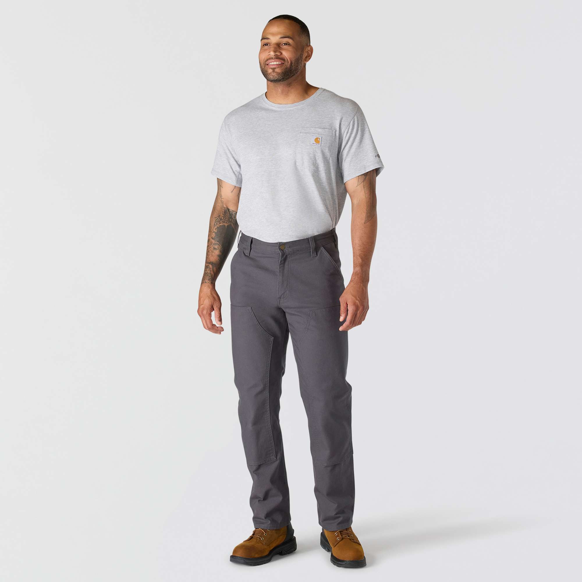 Men's relaxed straight fit rugged flex duck double-knee work pants