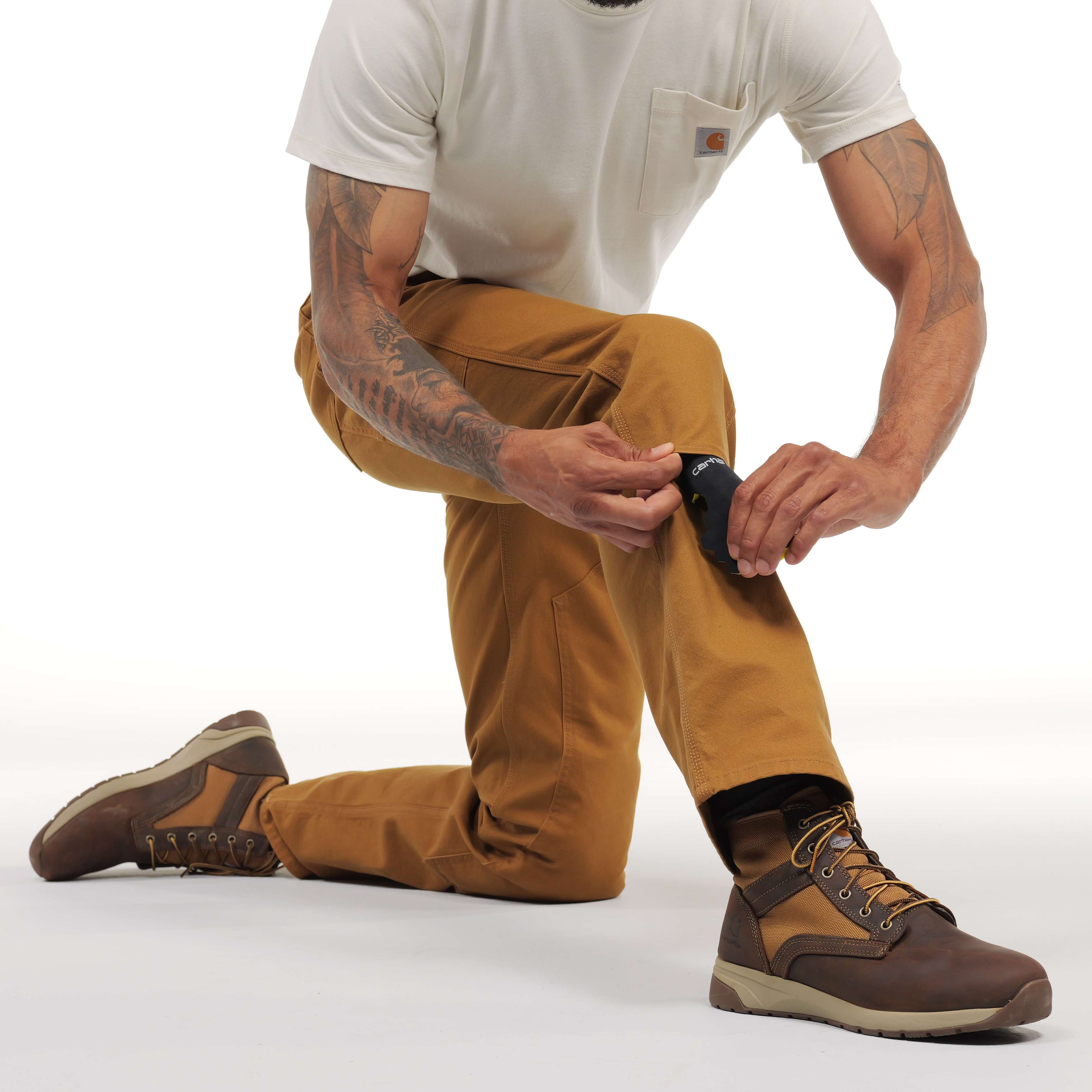 Men's relaxed straight fit rugged flex duck double-knee work pants