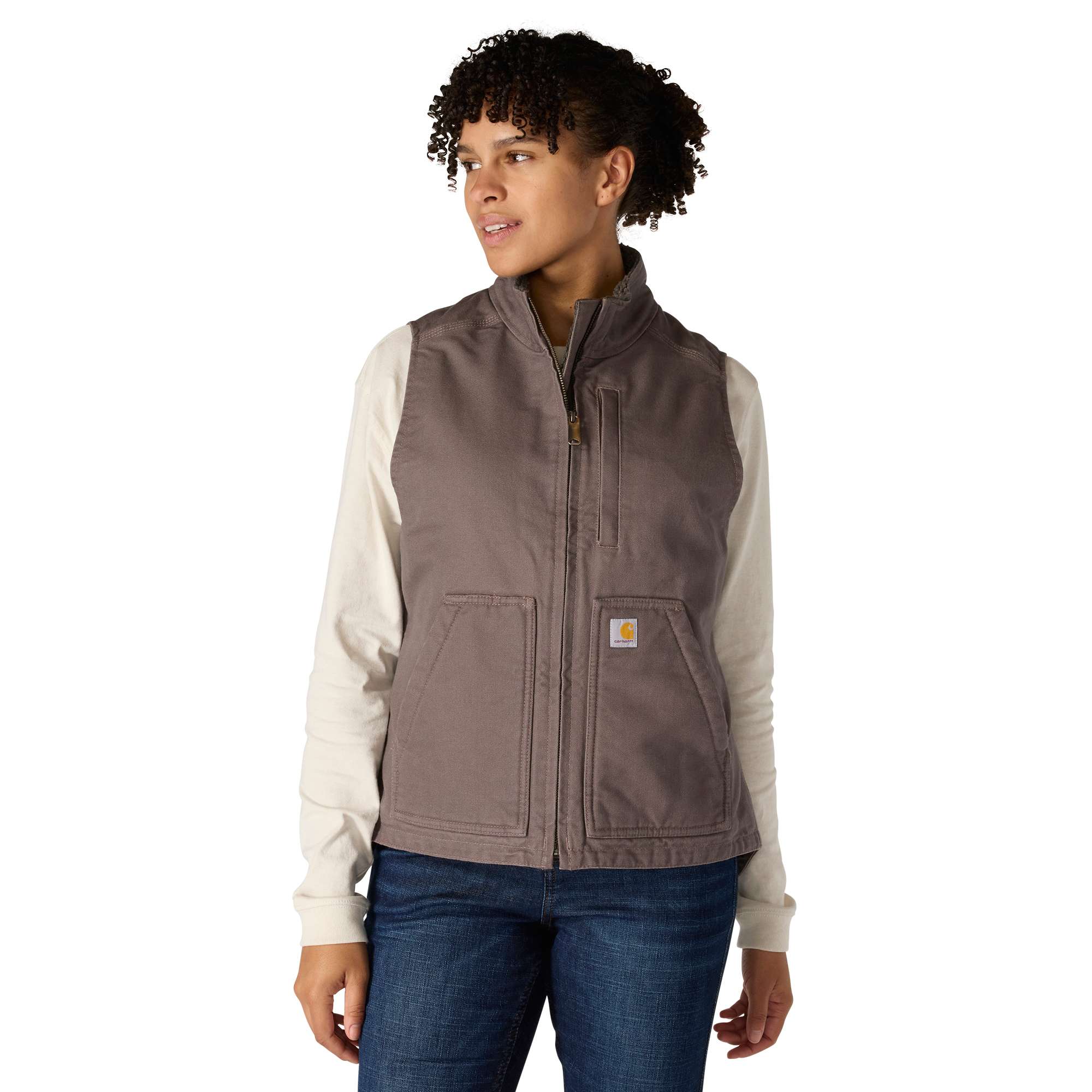 Women's washed duck sherpa-lined mock neck vest 
