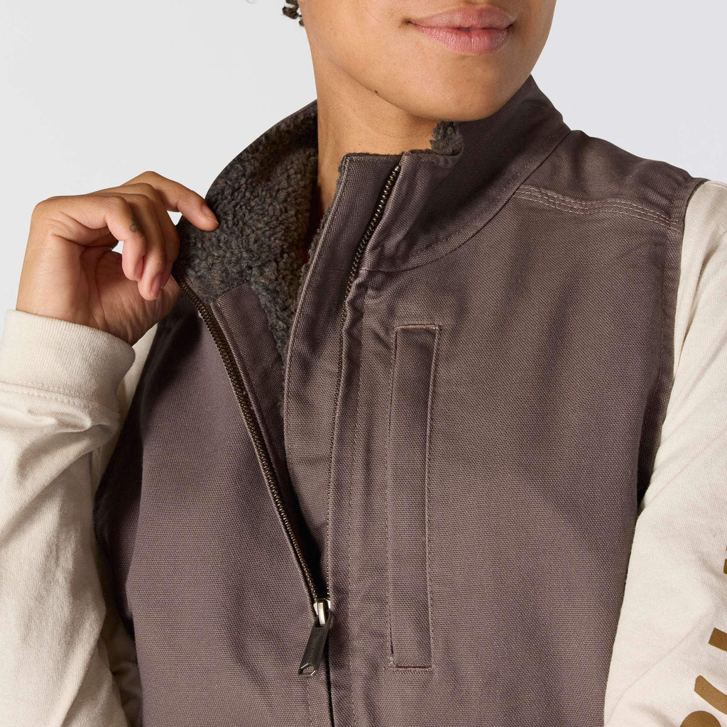 Women's washed duck sherpa-lined mock neck vest 