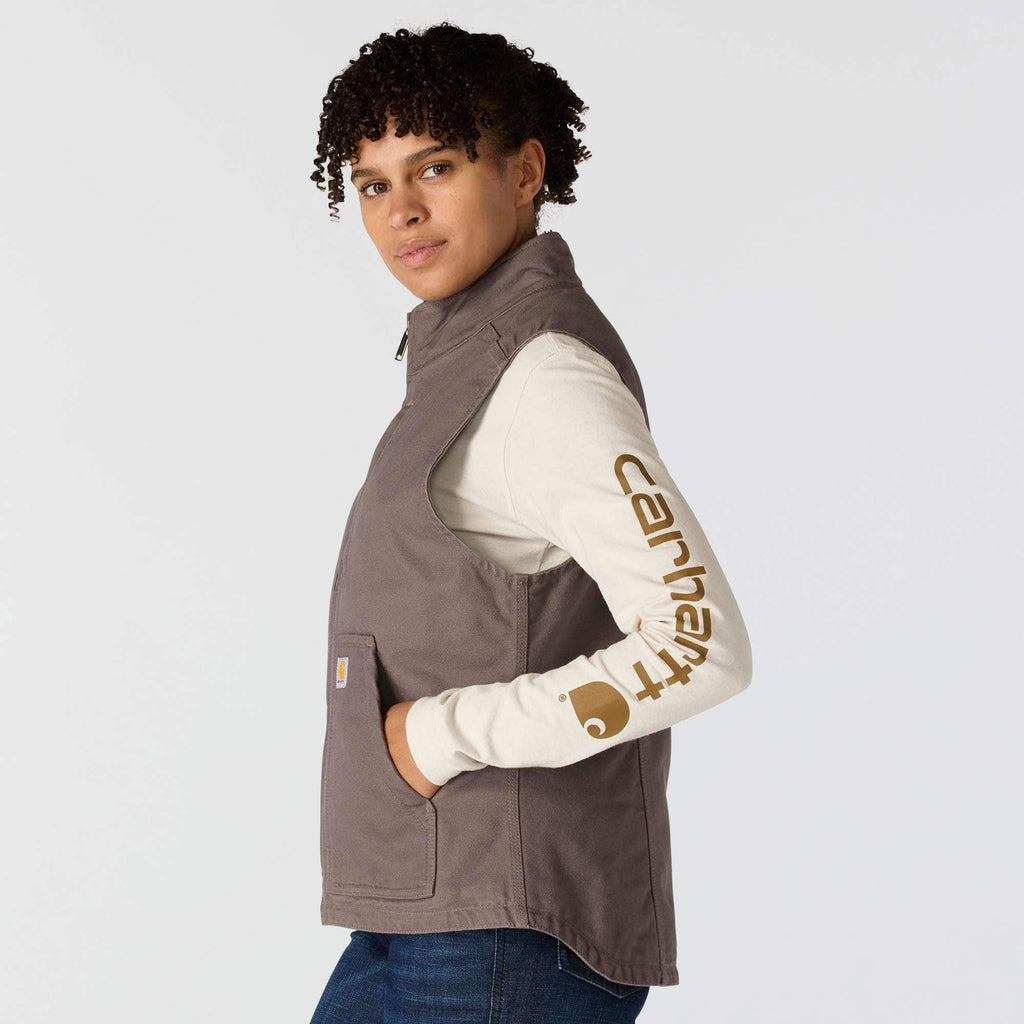 Women's washed duck sherpa-lined mock neck vest 