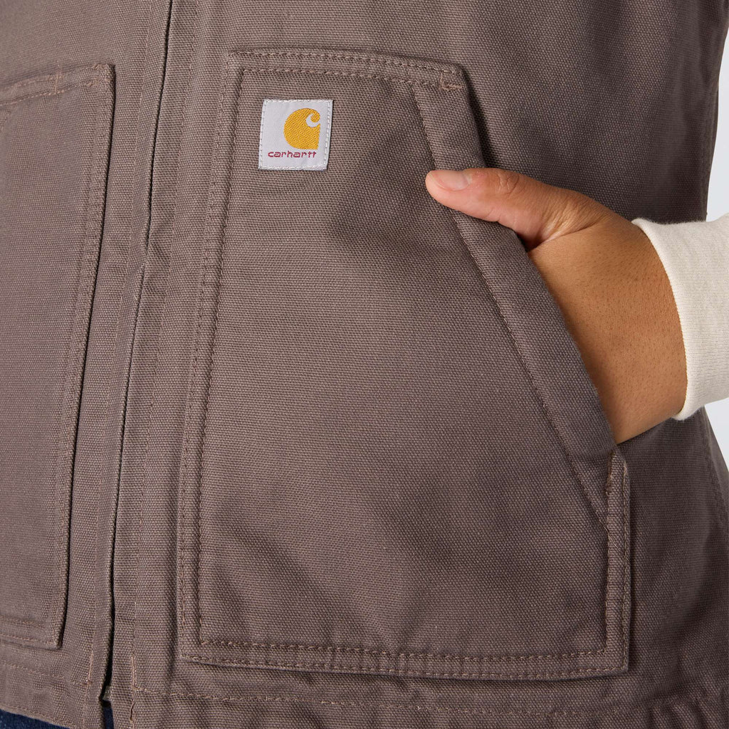Women's washed duck sherpa-lined mock neck vest 