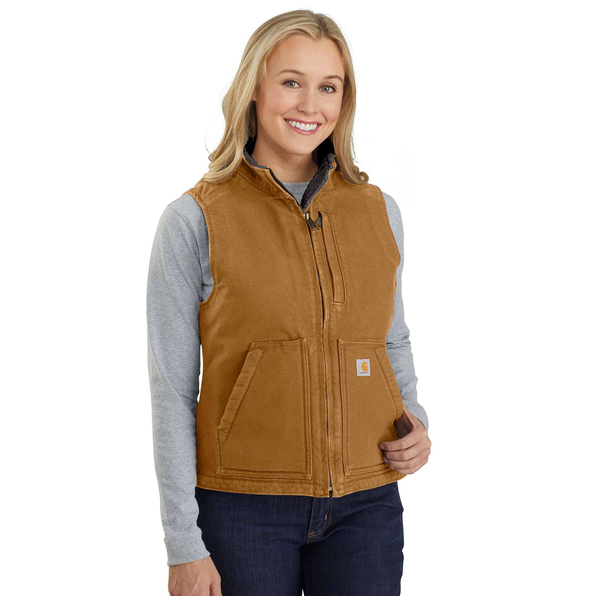 Women's washed duck sherpa-lined mock neck vest 