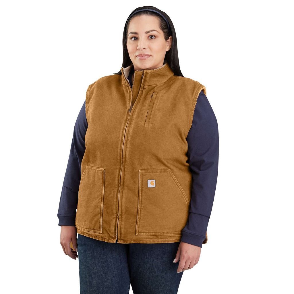 Women's washed duck sherpa-lined mock neck vest 