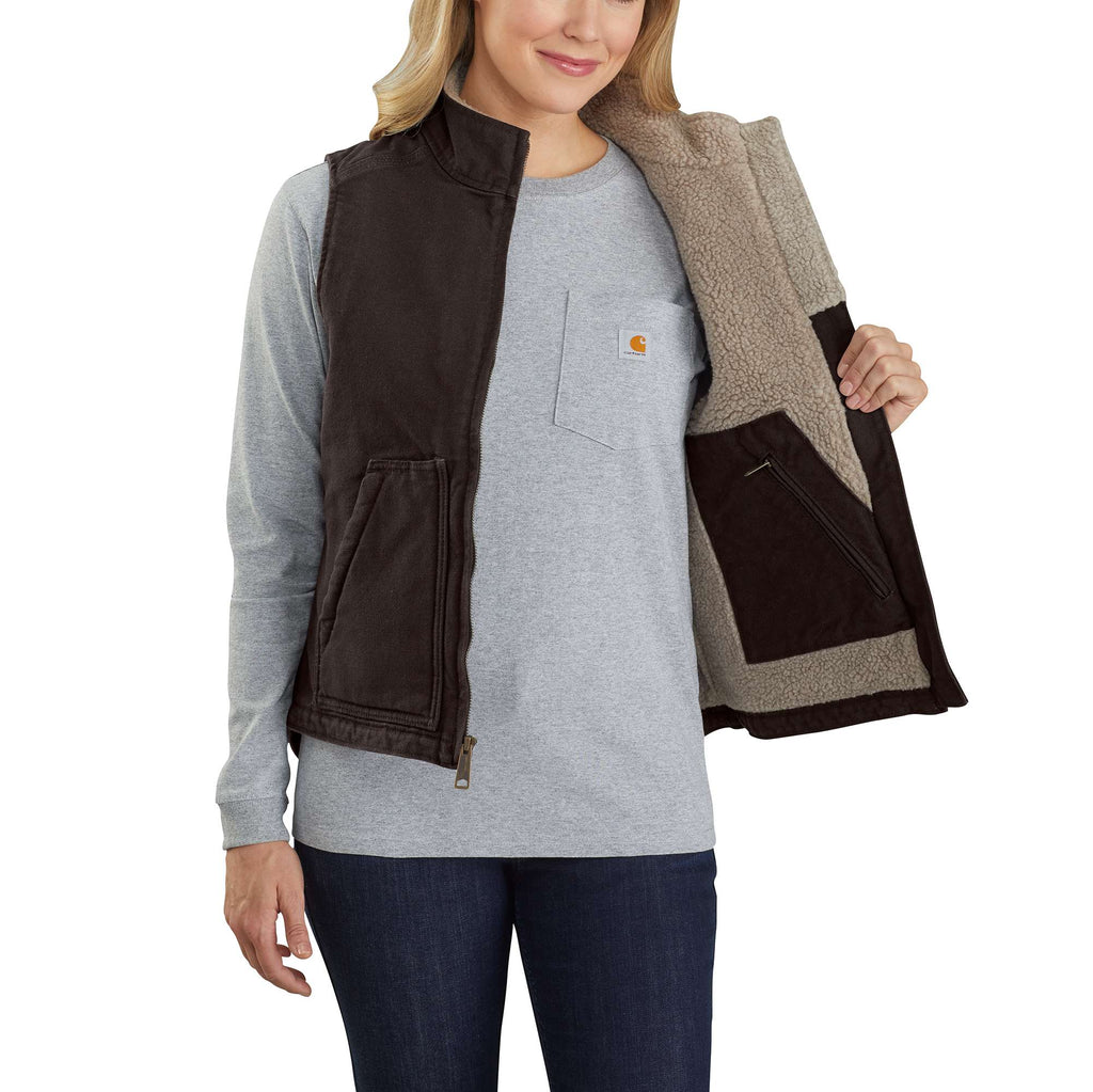 Women's washed duck sherpa-lined mock neck vest 