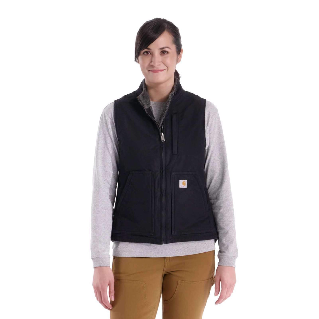 Women's washed duck sherpa-lined mock neck vest 