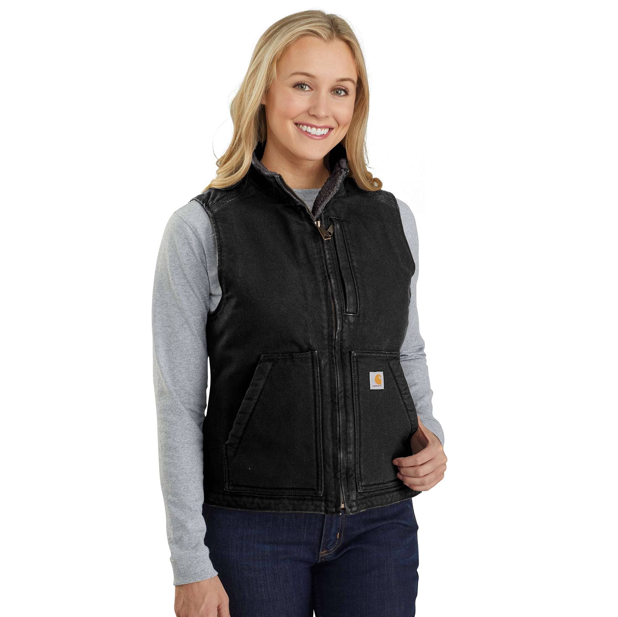 Women's washed duck sherpa-lined mock neck vest 