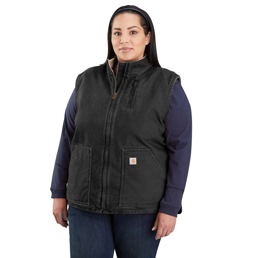Women's washed duck sherpa-lined mock neck vest 