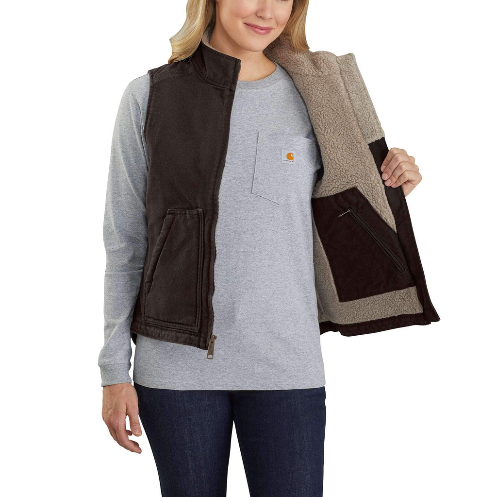 Women's washed duck sherpa-lined mock neck vest 