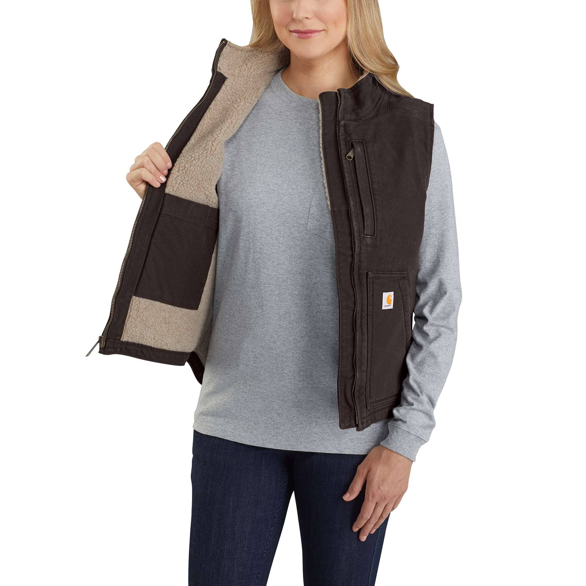 Women's washed duck sherpa-lined mock neck vest 
