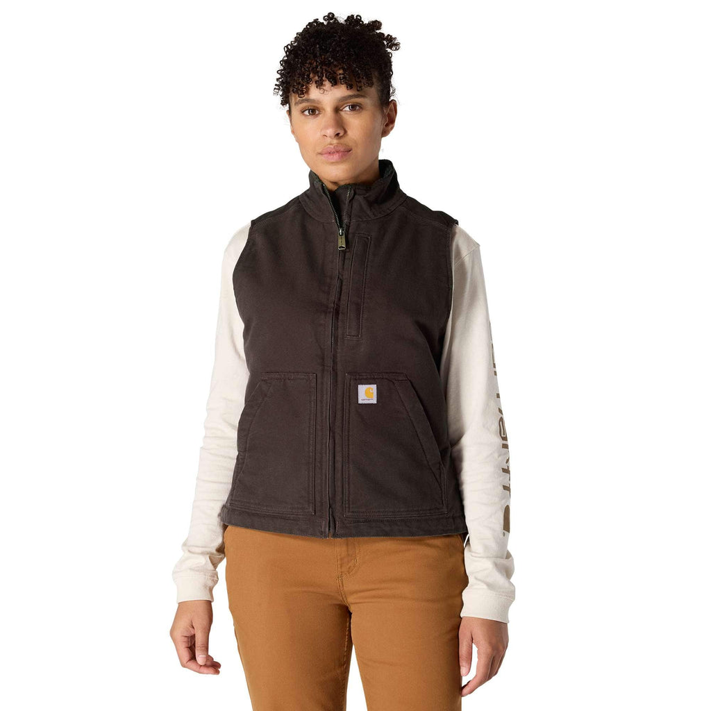Women's washed duck sherpa-lined mock neck vest 