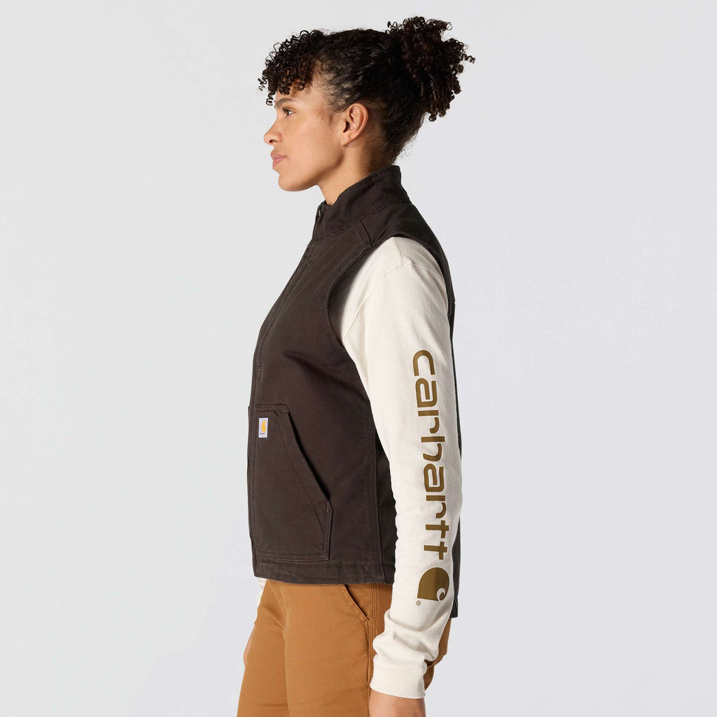 Women's washed duck sherpa-lined mock neck vest 