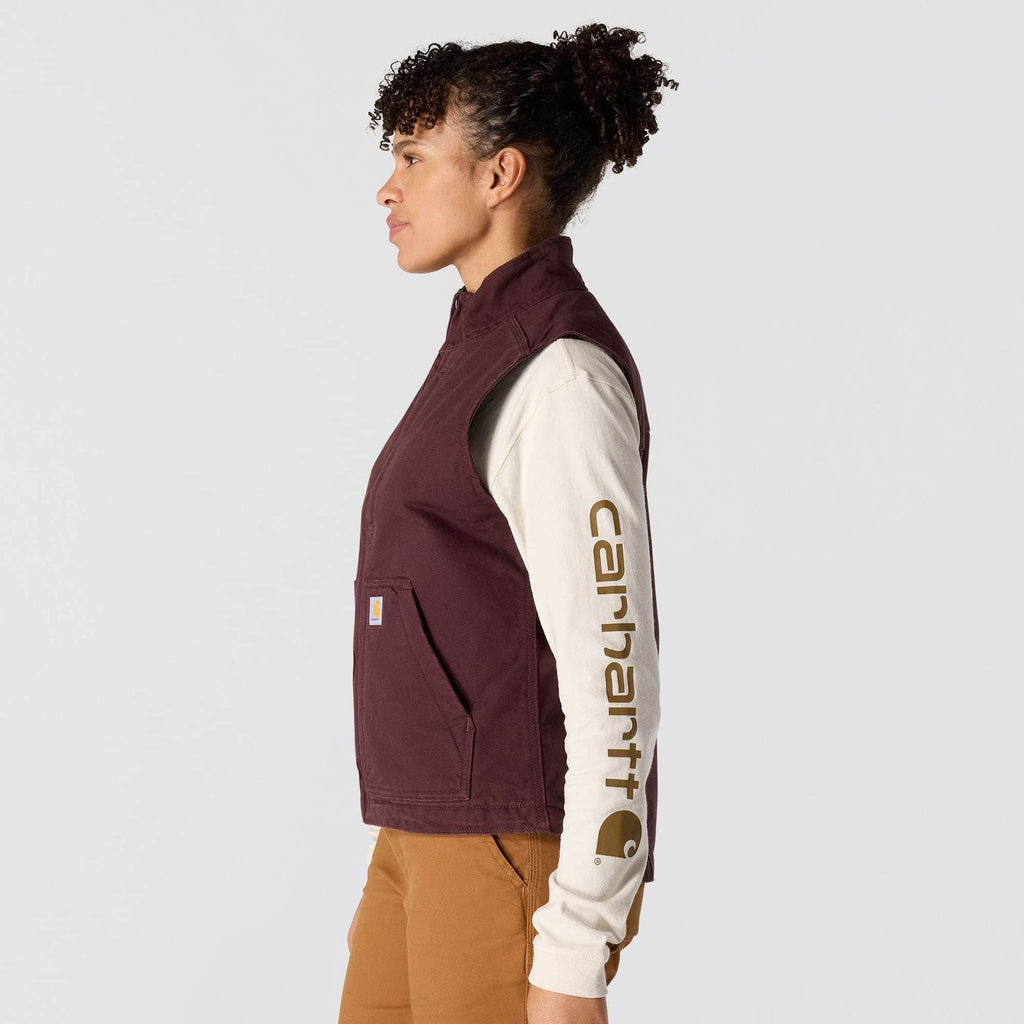 Women's washed duck sherpa-lined mock neck vest 