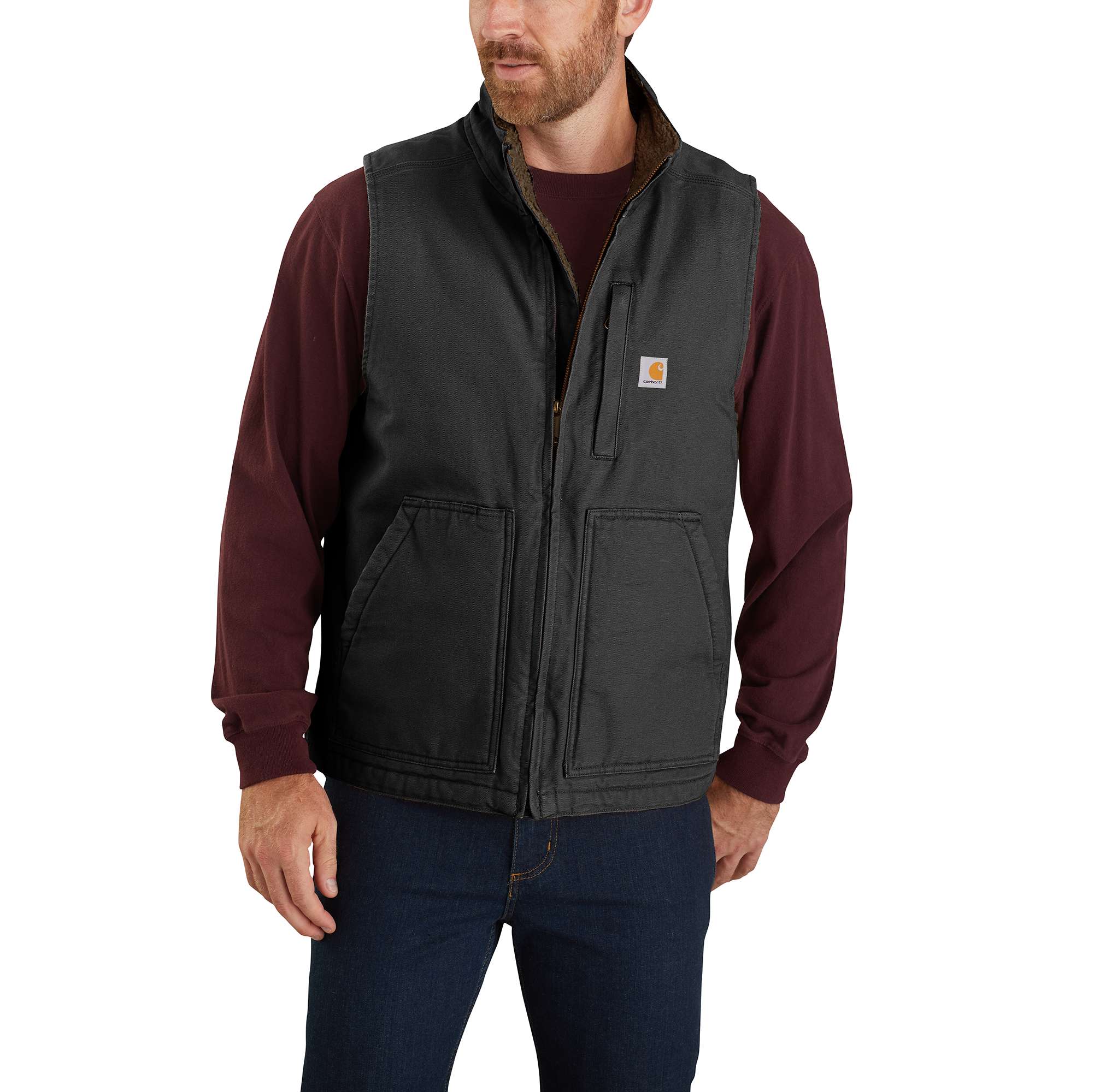 Men's washed duck sherpa-lined mock-neck vest