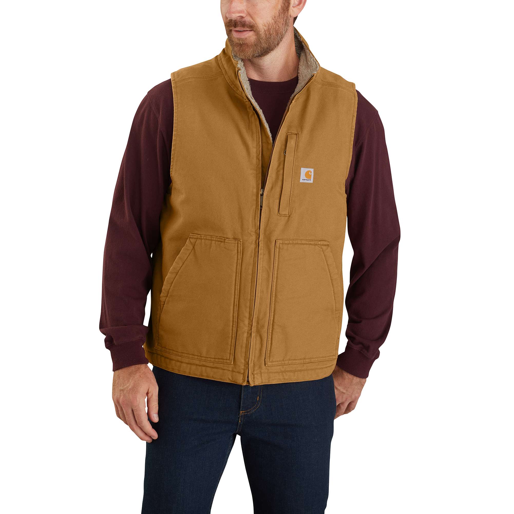 Men's washed duck sherpa-lined mock-neck vest