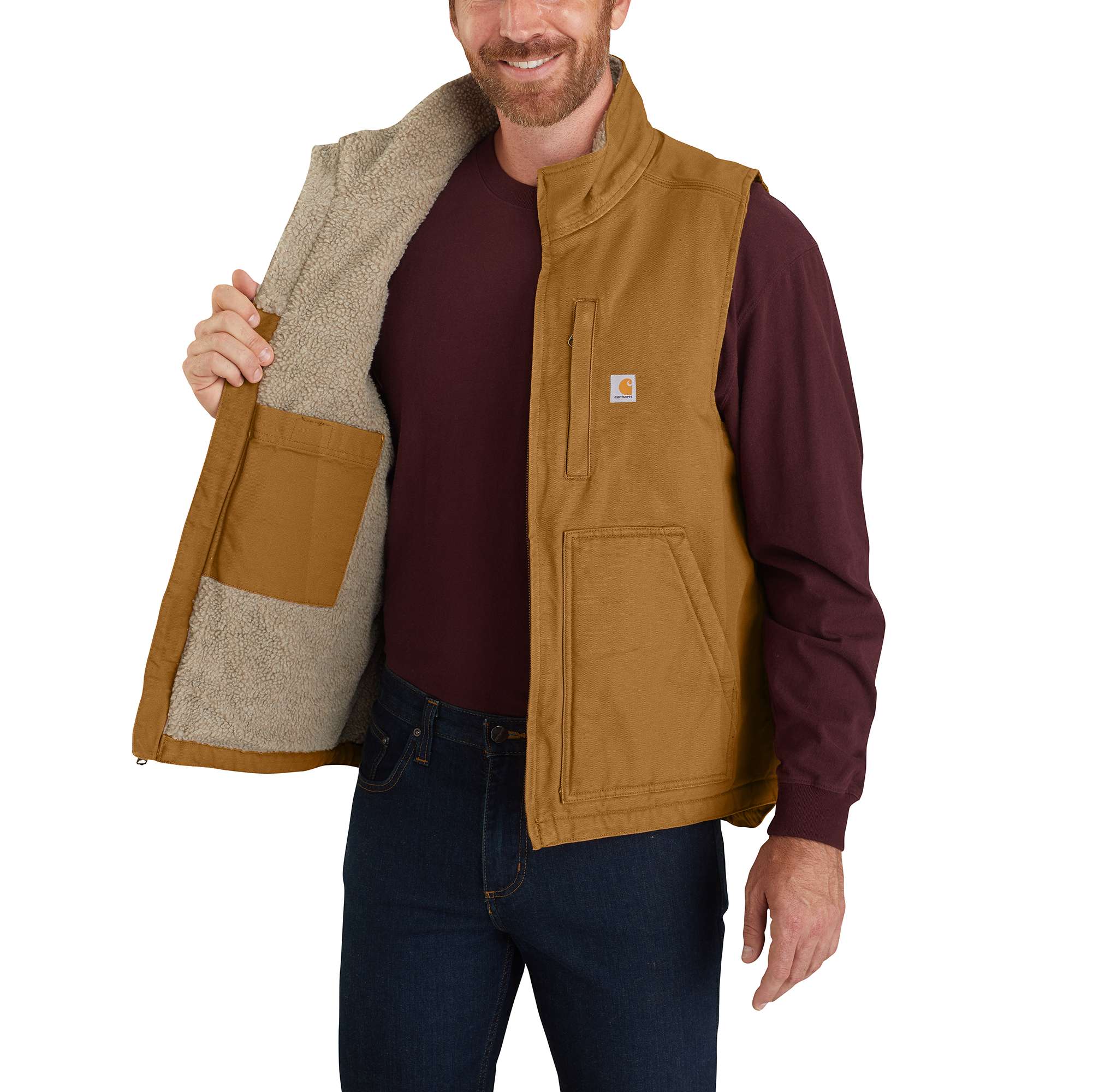Men's washed duck sherpa-lined mock-neck vest