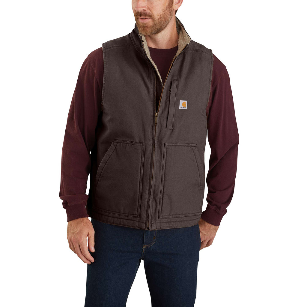 Men's washed duck sherpa-lined mock-neck vest