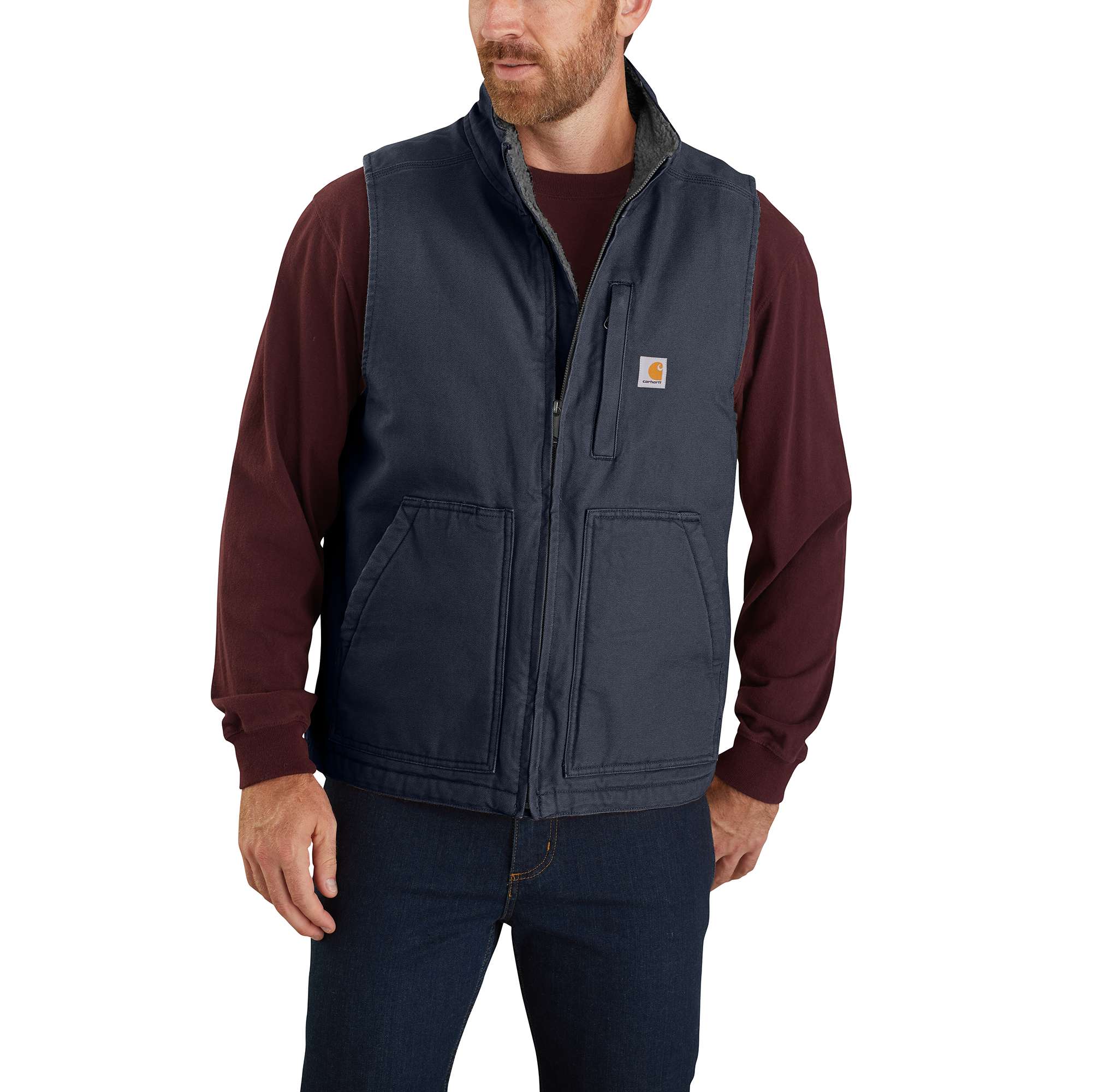 Men's washed duck sherpa-lined mock-neck vest