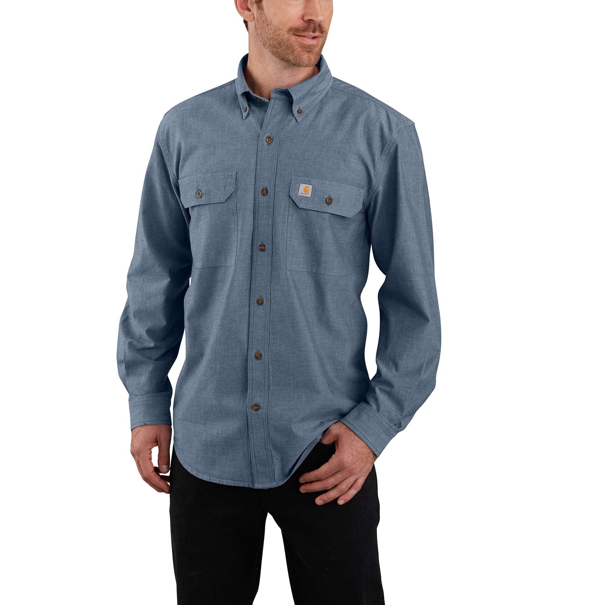 Men's fort loose fit long sleeve chambray shirt - men's work shirts 