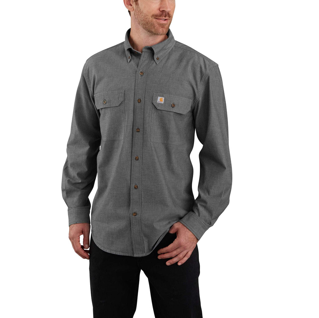 Men's fort loose fit long sleeve chambray shirt - men's work shirts 