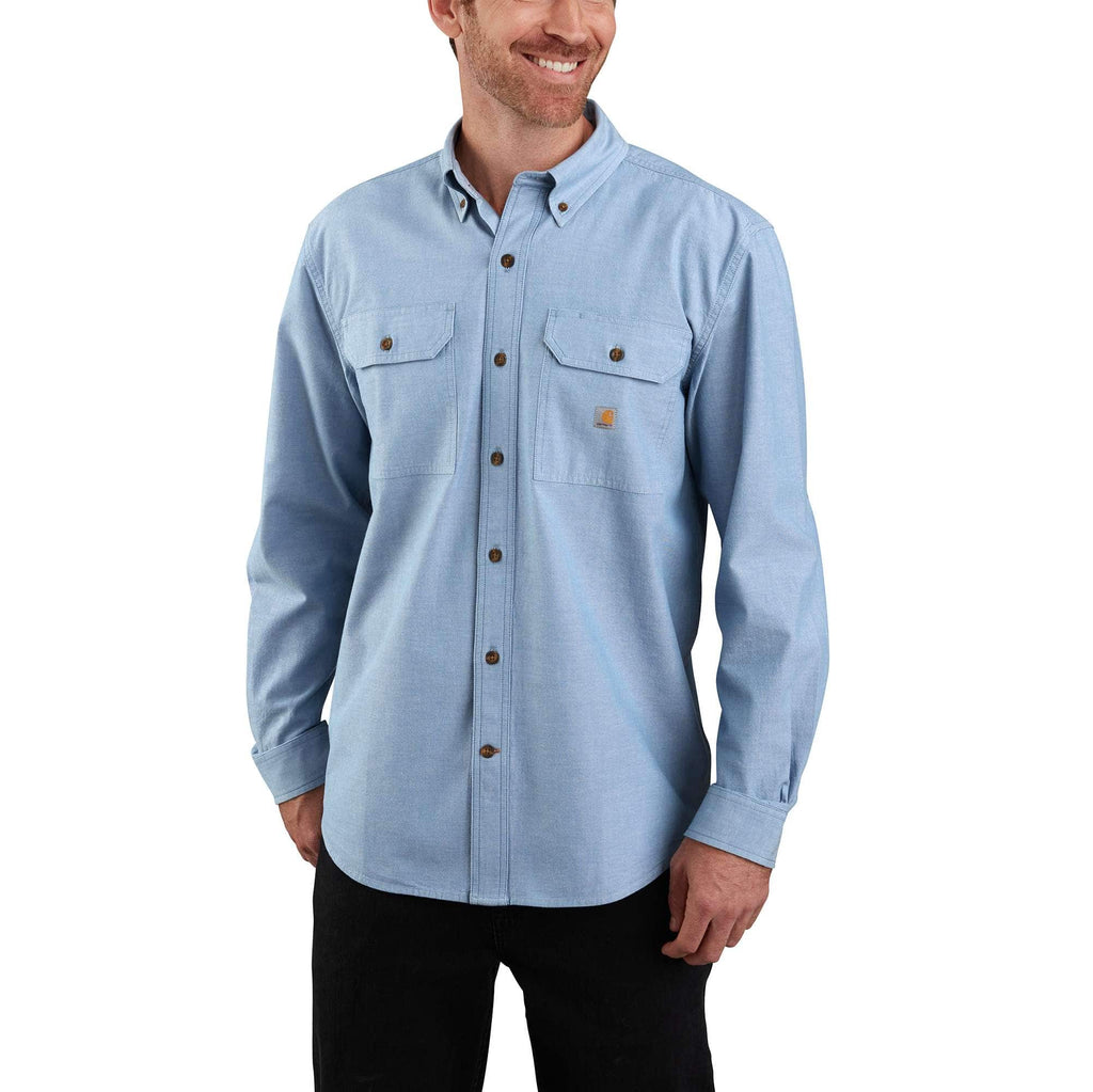 Men's fort loose fit long sleeve chambray shirt - men's work shirts 