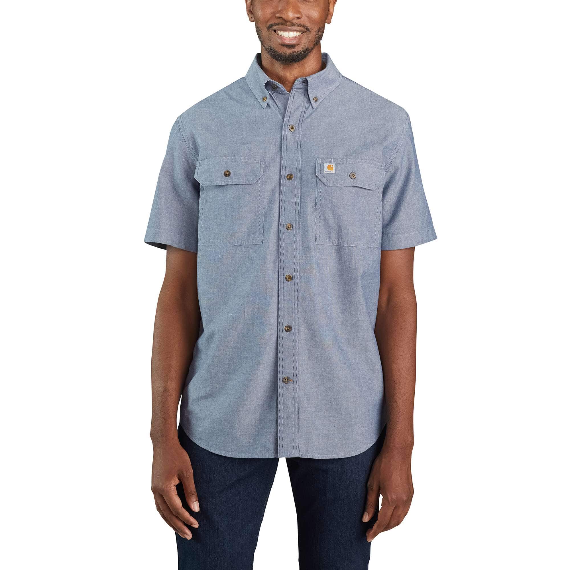 Men's fort loose fit short sleeve chambray shirt - men's work shirts 