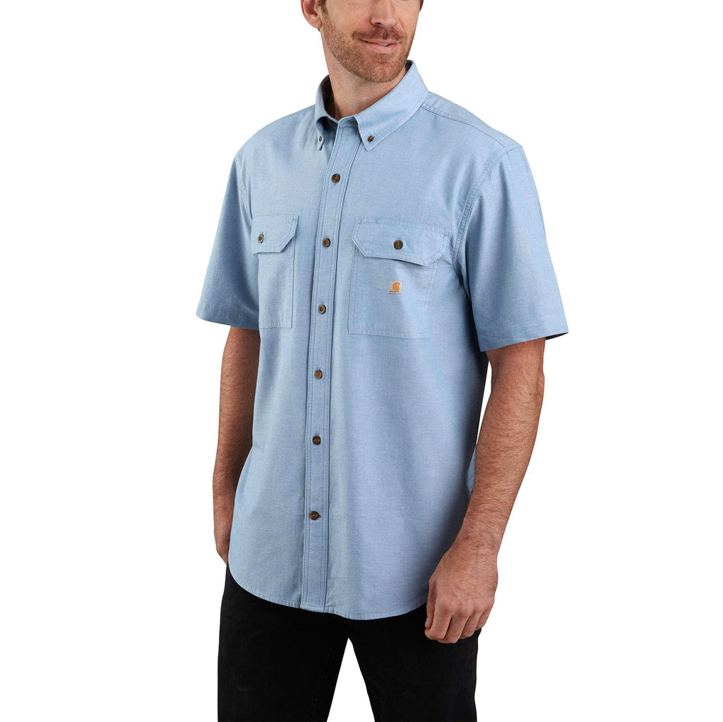Men's fort loose fit short sleeve chambray shirt - men's work shirts 