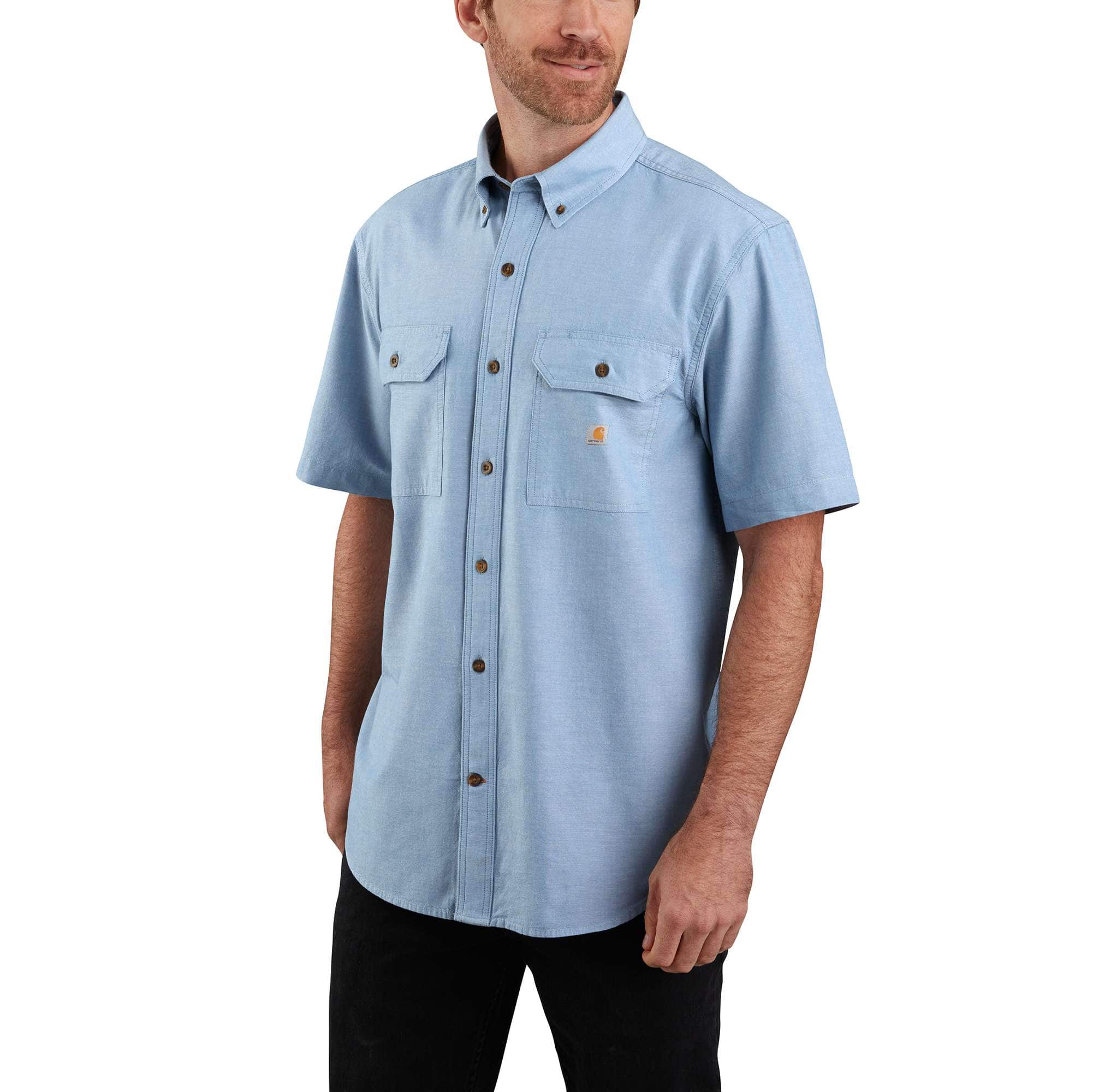 Men's fort loose fit short sleeve chambray shirt - men's work shirts 