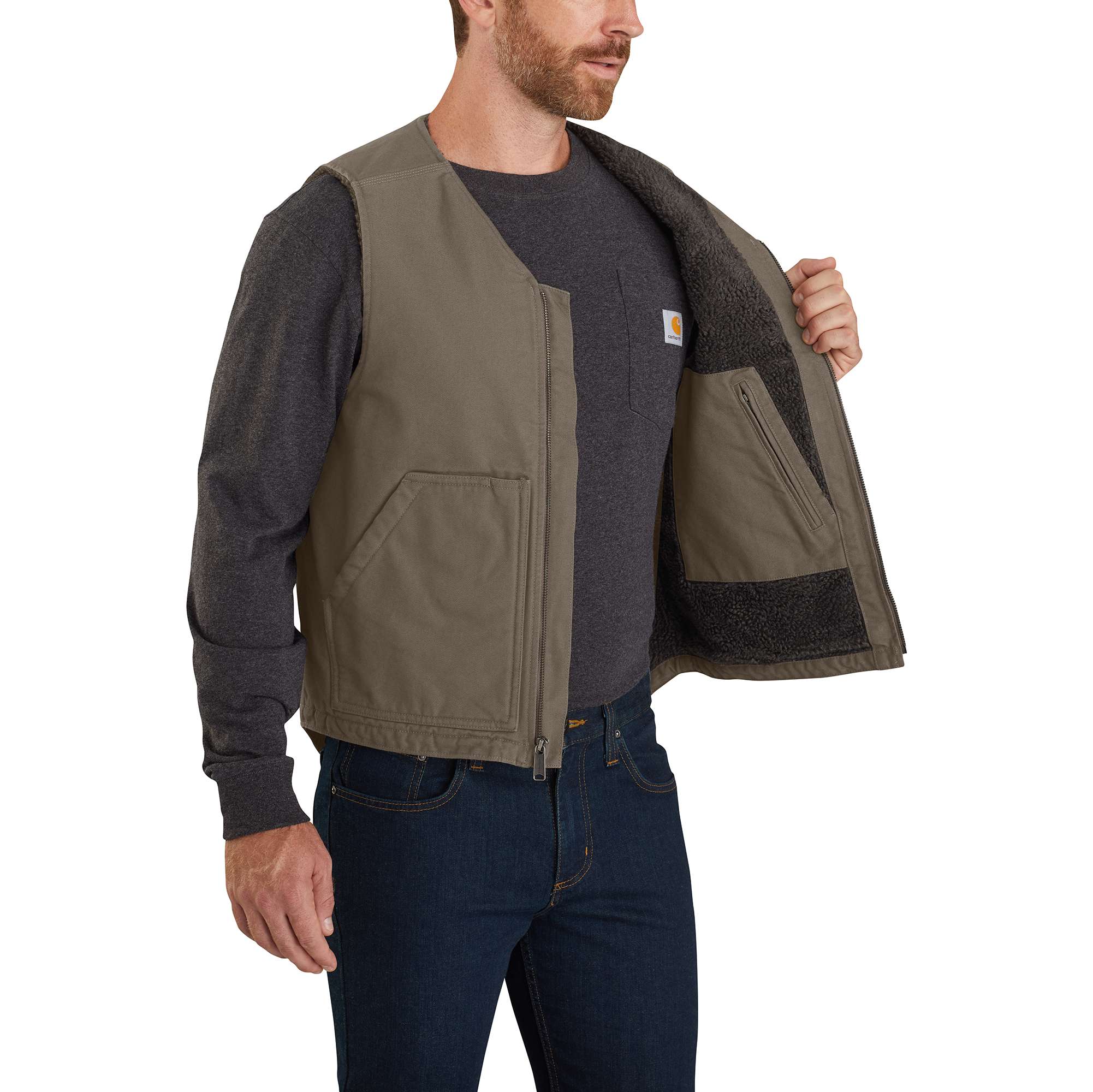 Men's washed duck rugged sherpa-lined vest