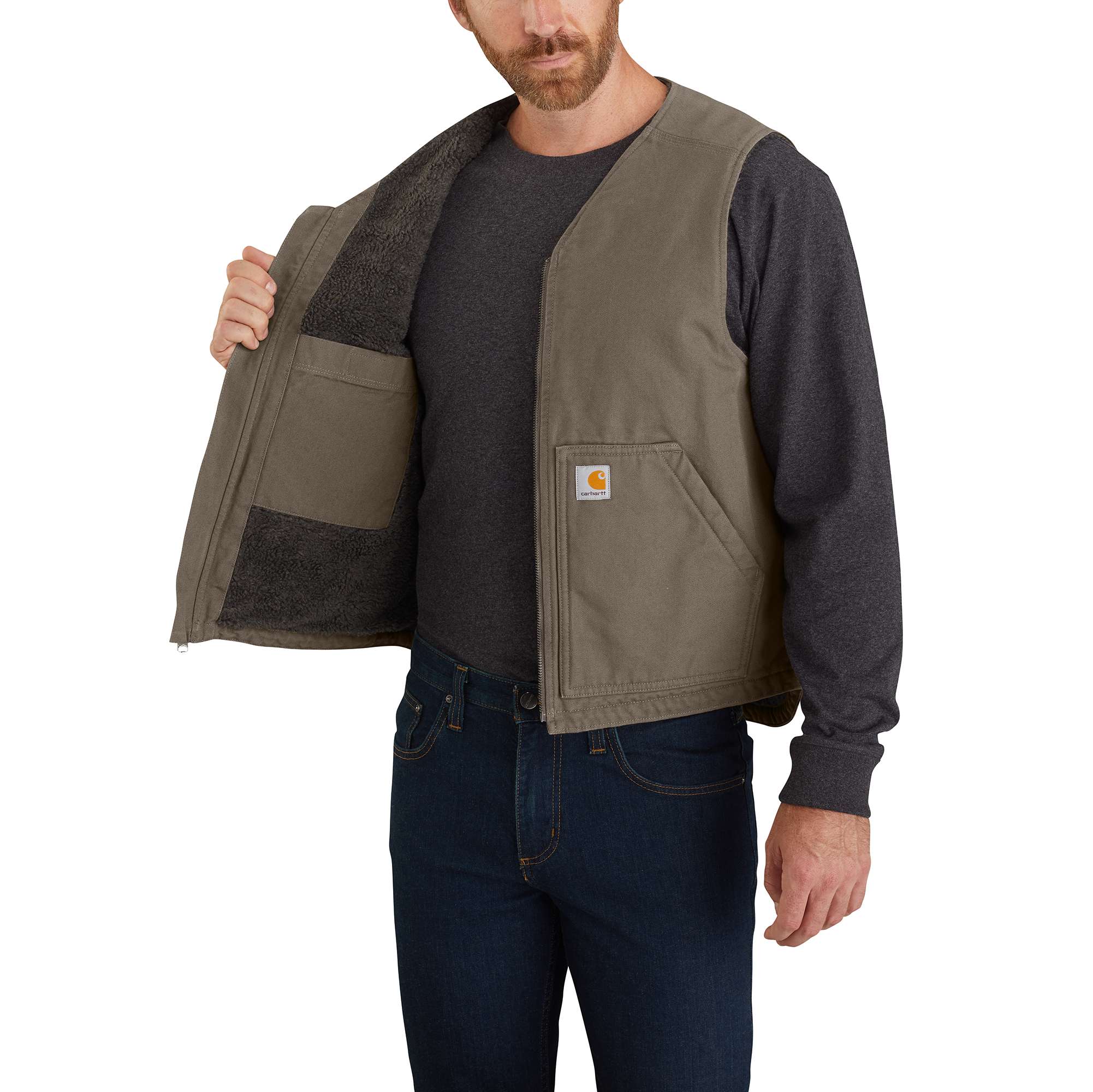 Men's washed duck rugged sherpa-lined vest