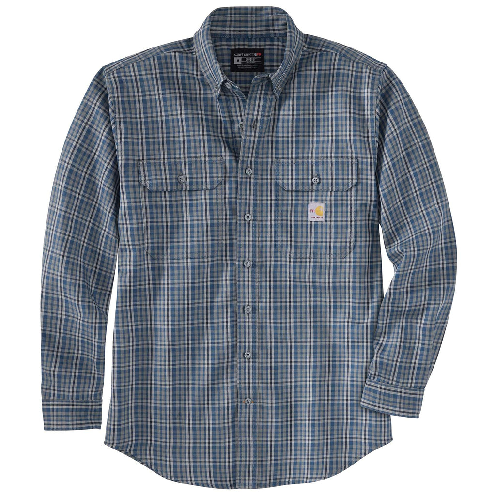Men's fr loose fit long sleeve twill plaid shirt - flame resistant shirts 