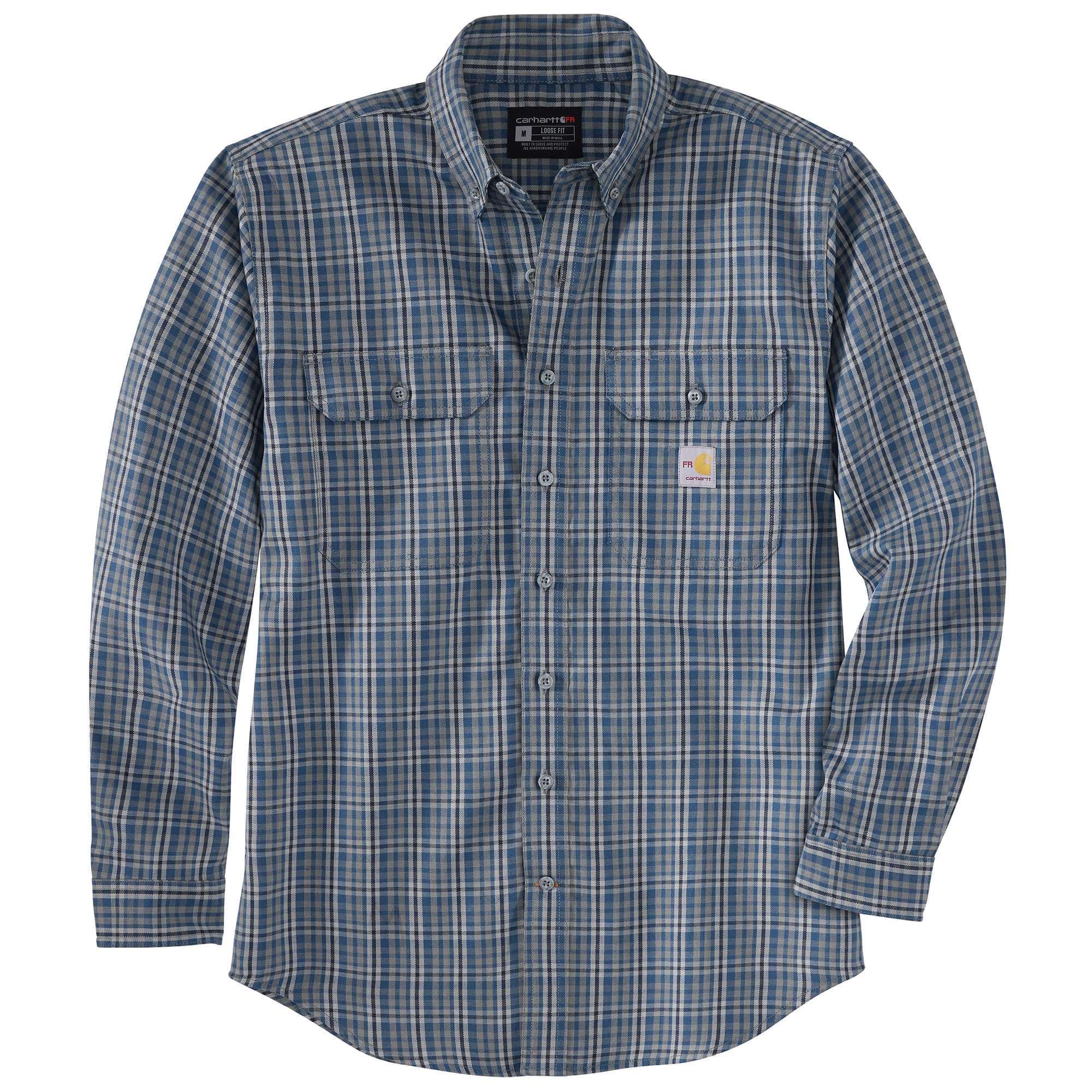 Men's fr loose fit long sleeve twill plaid shirt - flame resistant shirts 