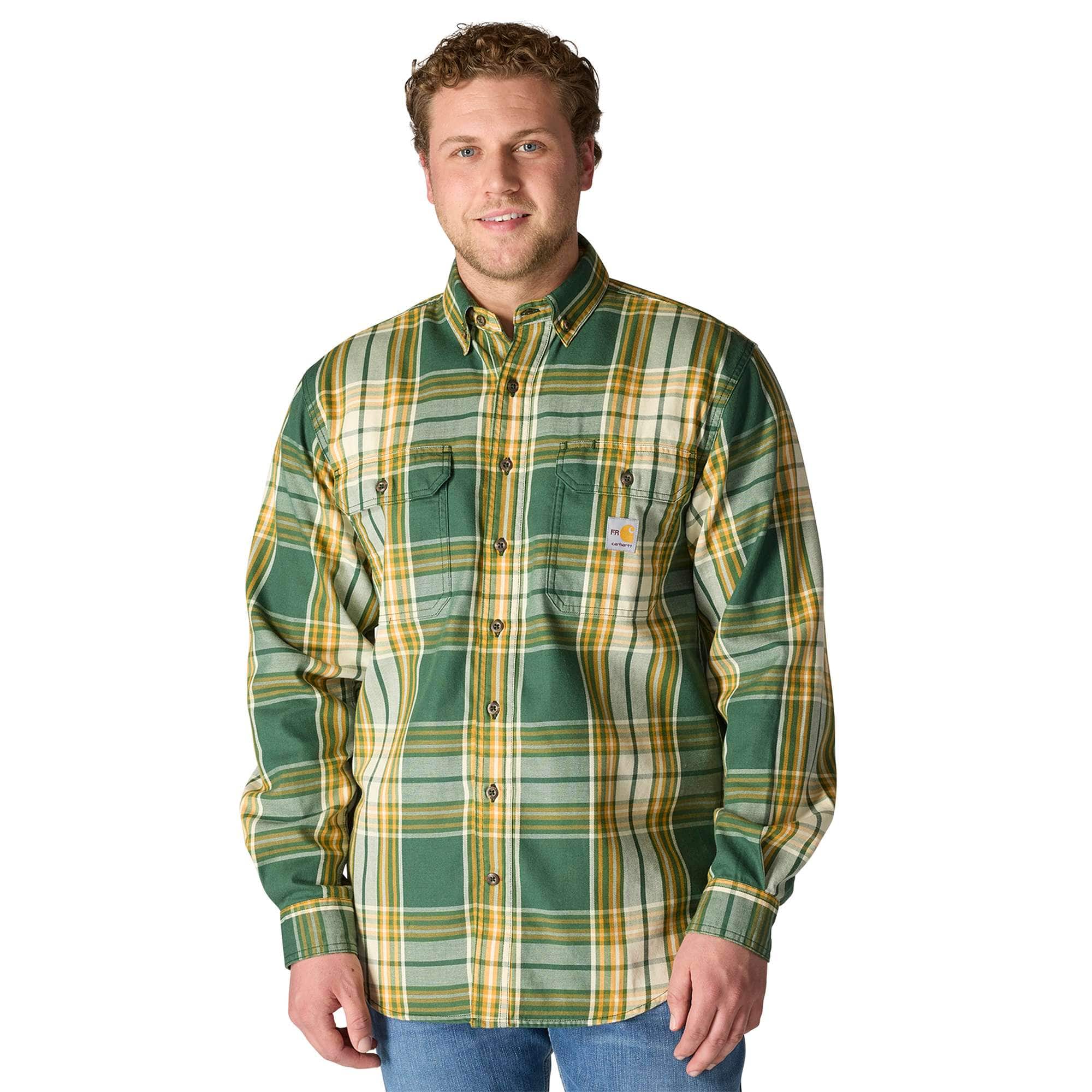 Men's fr loose fit long sleeve twill plaid shirt - flame resistant shirts 