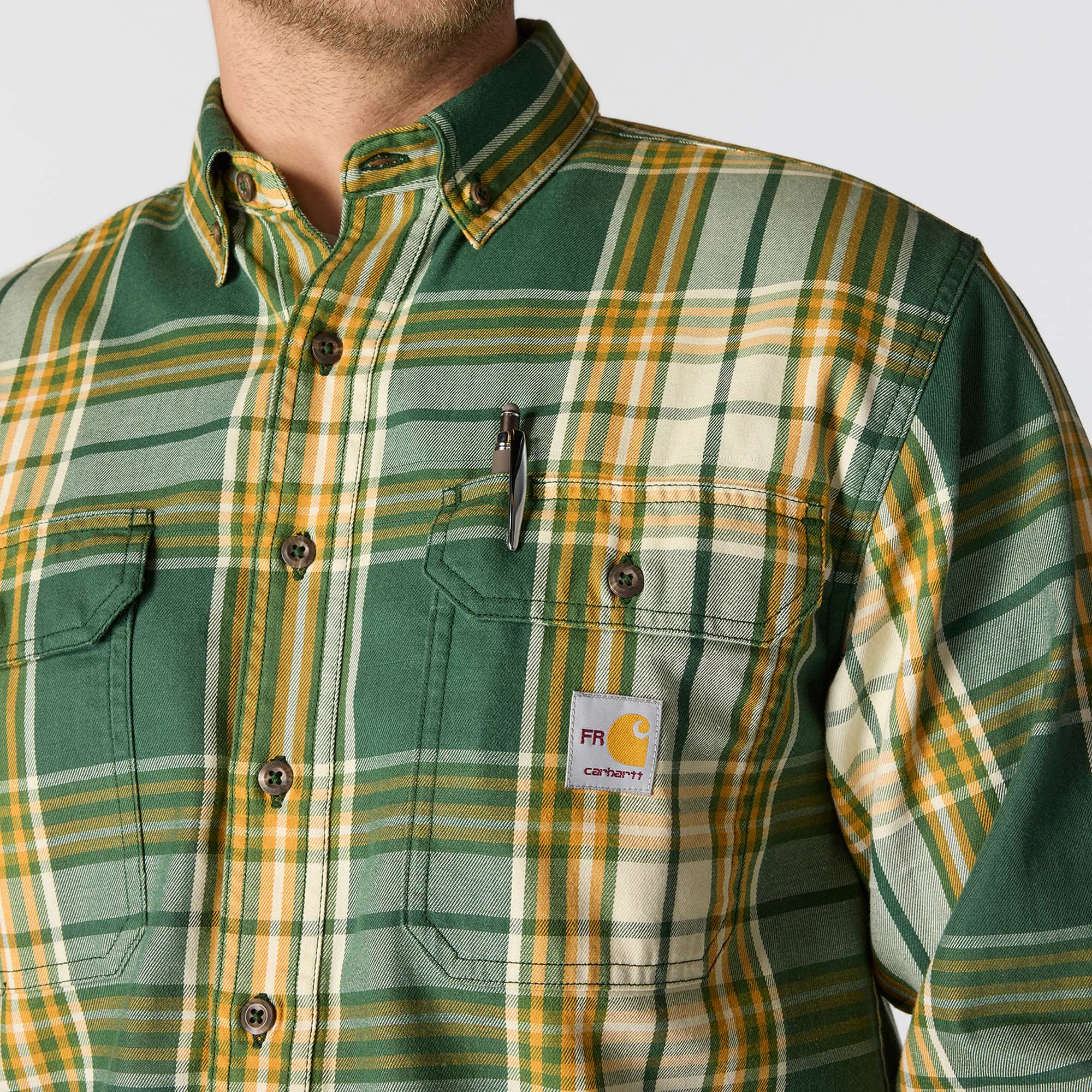 Men's fr loose fit long sleeve twill plaid shirt - flame resistant shirts 