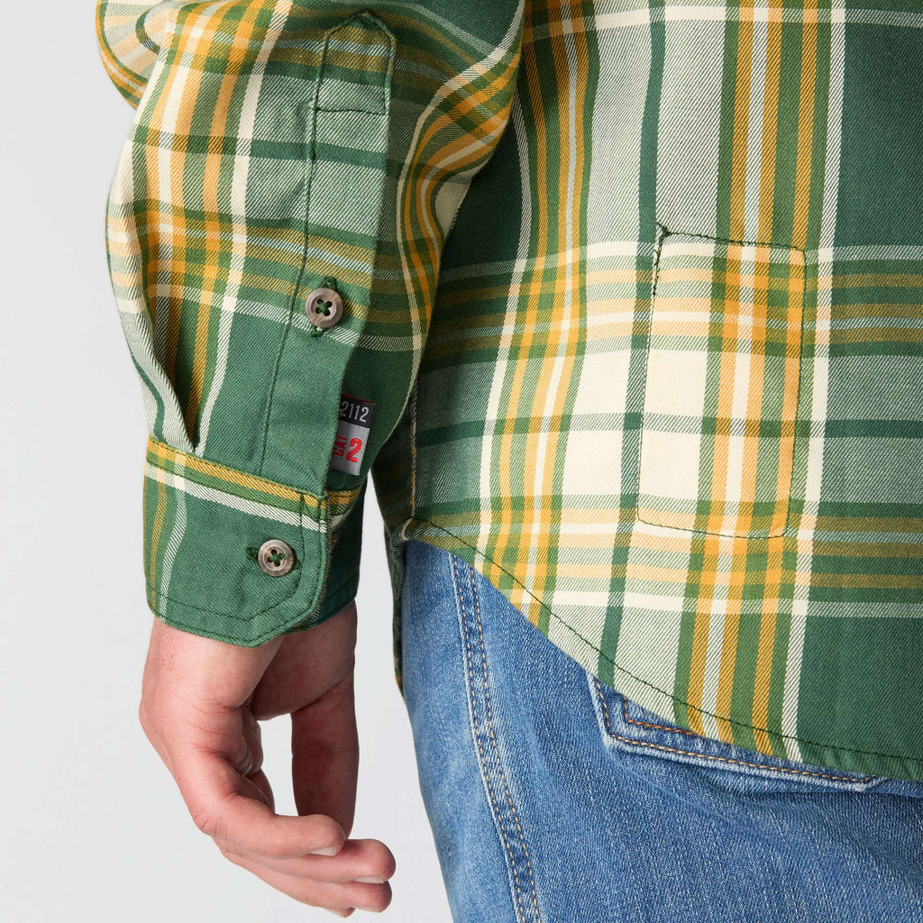 Men's fr loose fit long sleeve twill plaid shirt - flame resistant shirts 