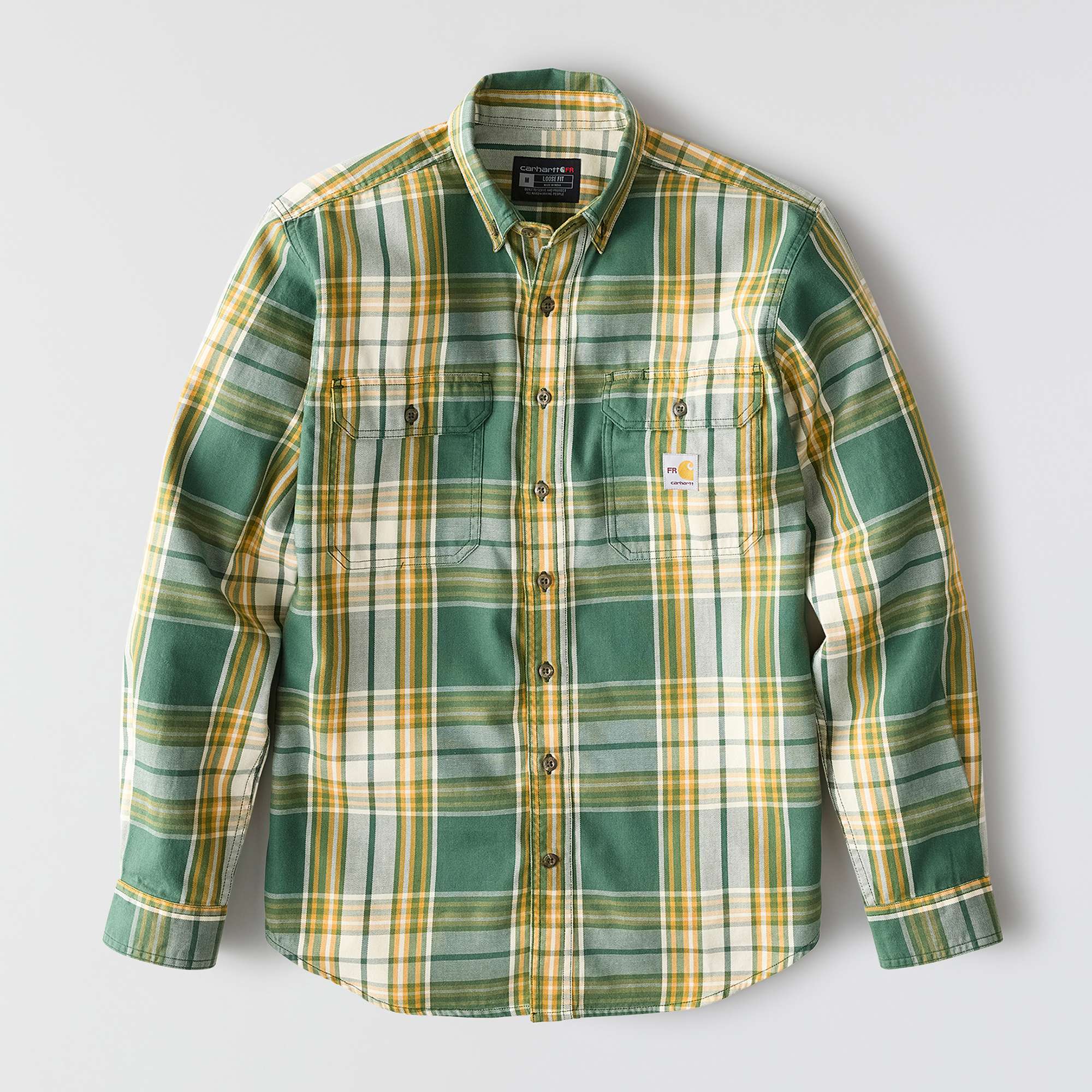 Men's fr loose fit long sleeve twill plaid shirt - flame resistant shirts 