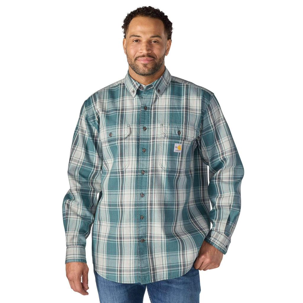 Men's fr loose fit long sleeve twill plaid shirt - flame resistant shirts 