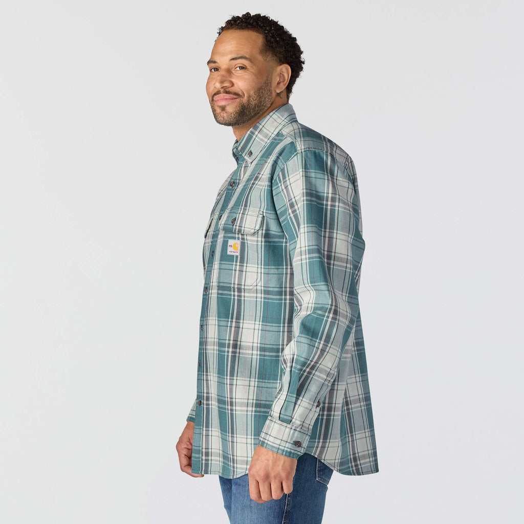 Men's fr loose fit long sleeve twill plaid shirt - flame resistant shirts 