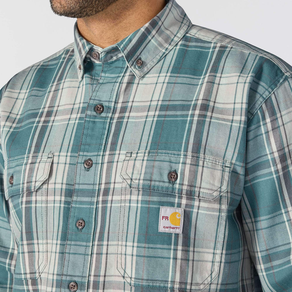 Men's fr loose fit long sleeve twill plaid shirt - flame resistant shirts 