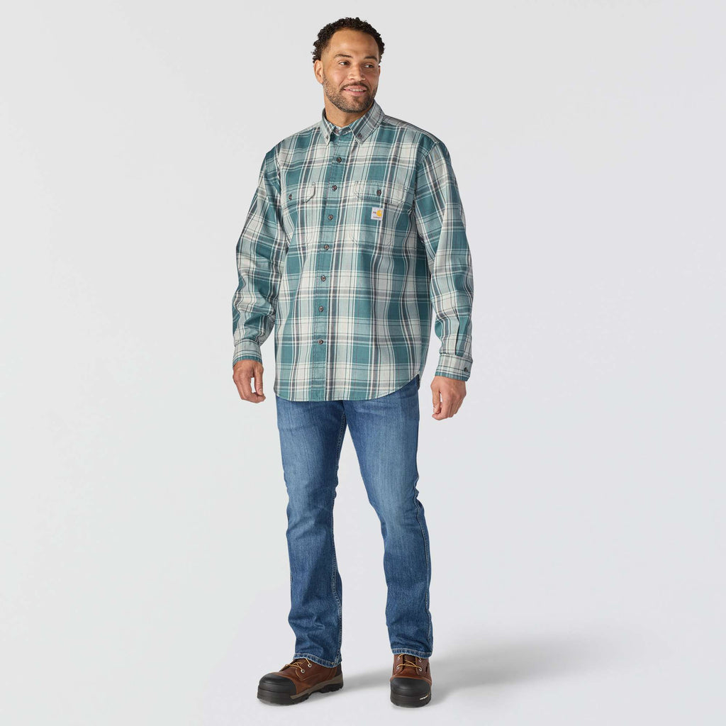 Men's fr loose fit long sleeve twill plaid shirt - flame resistant shirts 
