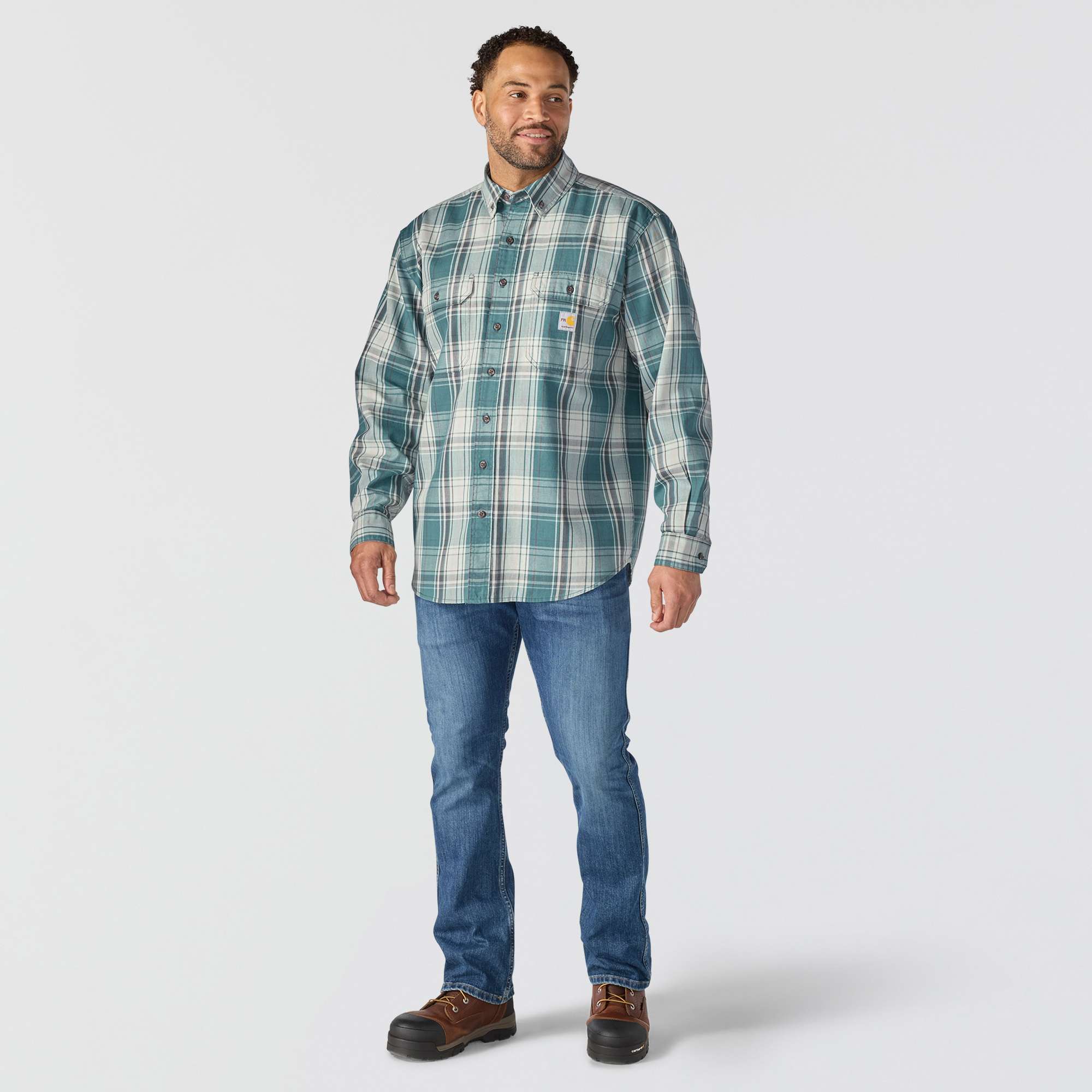 Men's fr loose fit long sleeve twill plaid shirt - flame resistant shirts 