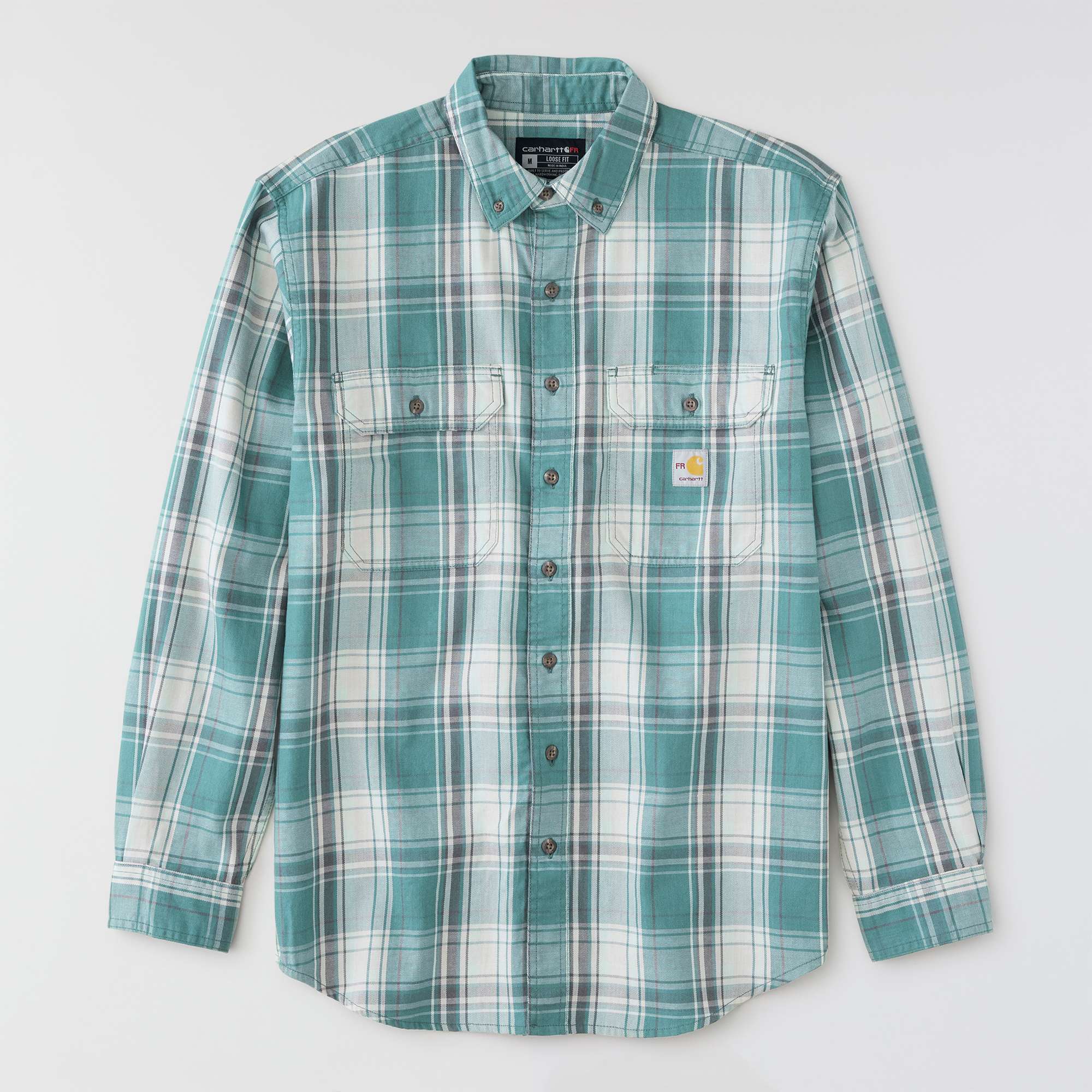 Men's fr loose fit long sleeve twill plaid shirt - flame resistant shirts 