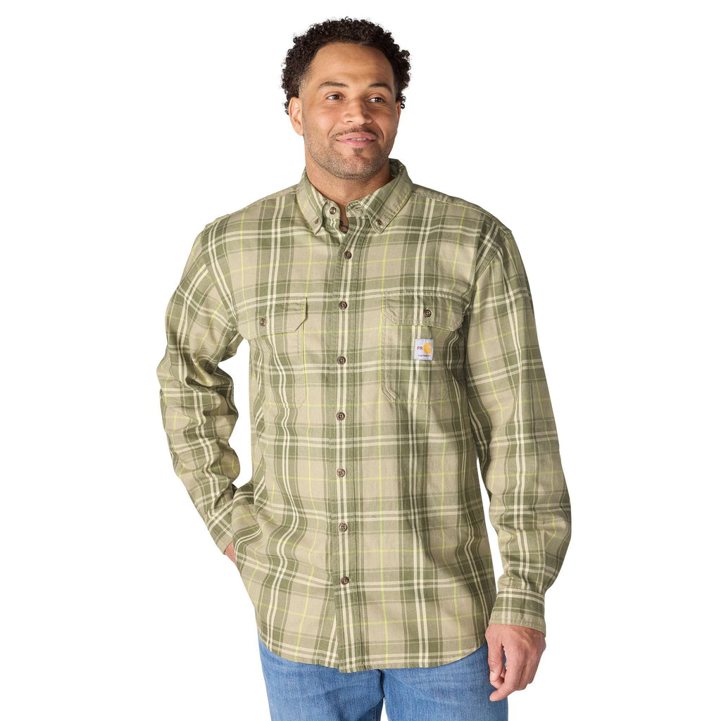 Men's fr loose fit long sleeve twill plaid shirt - flame resistant shirts 