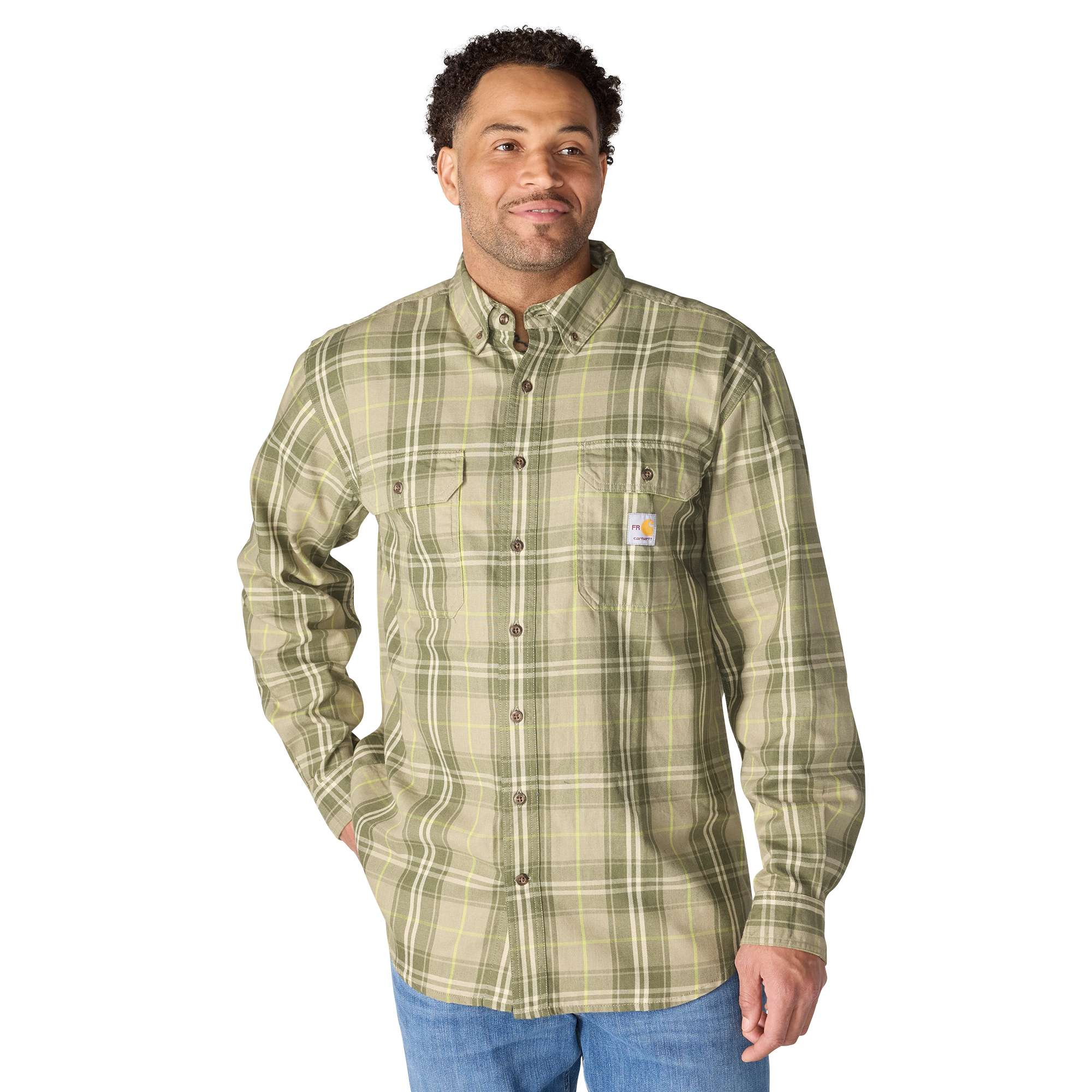 Men's fr loose fit long sleeve twill plaid shirt - flame resistant shirts 