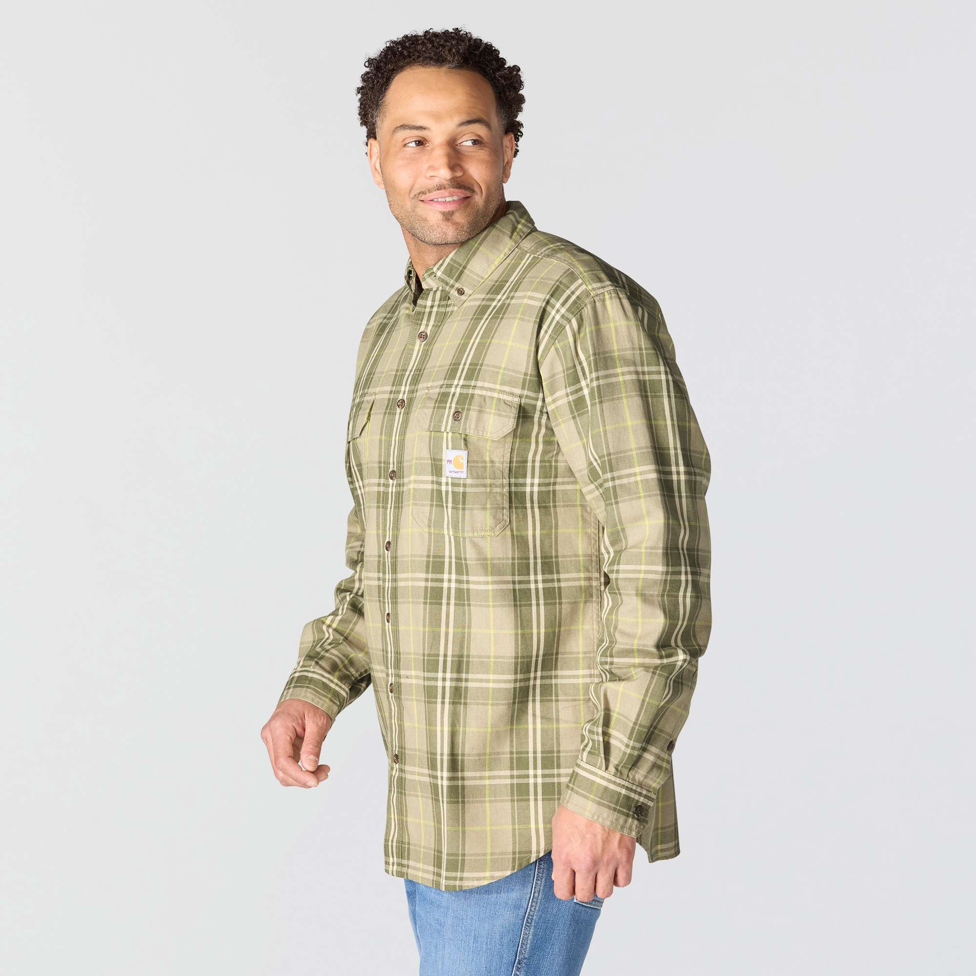 Men's fr loose fit long sleeve twill plaid shirt - flame resistant shirts 