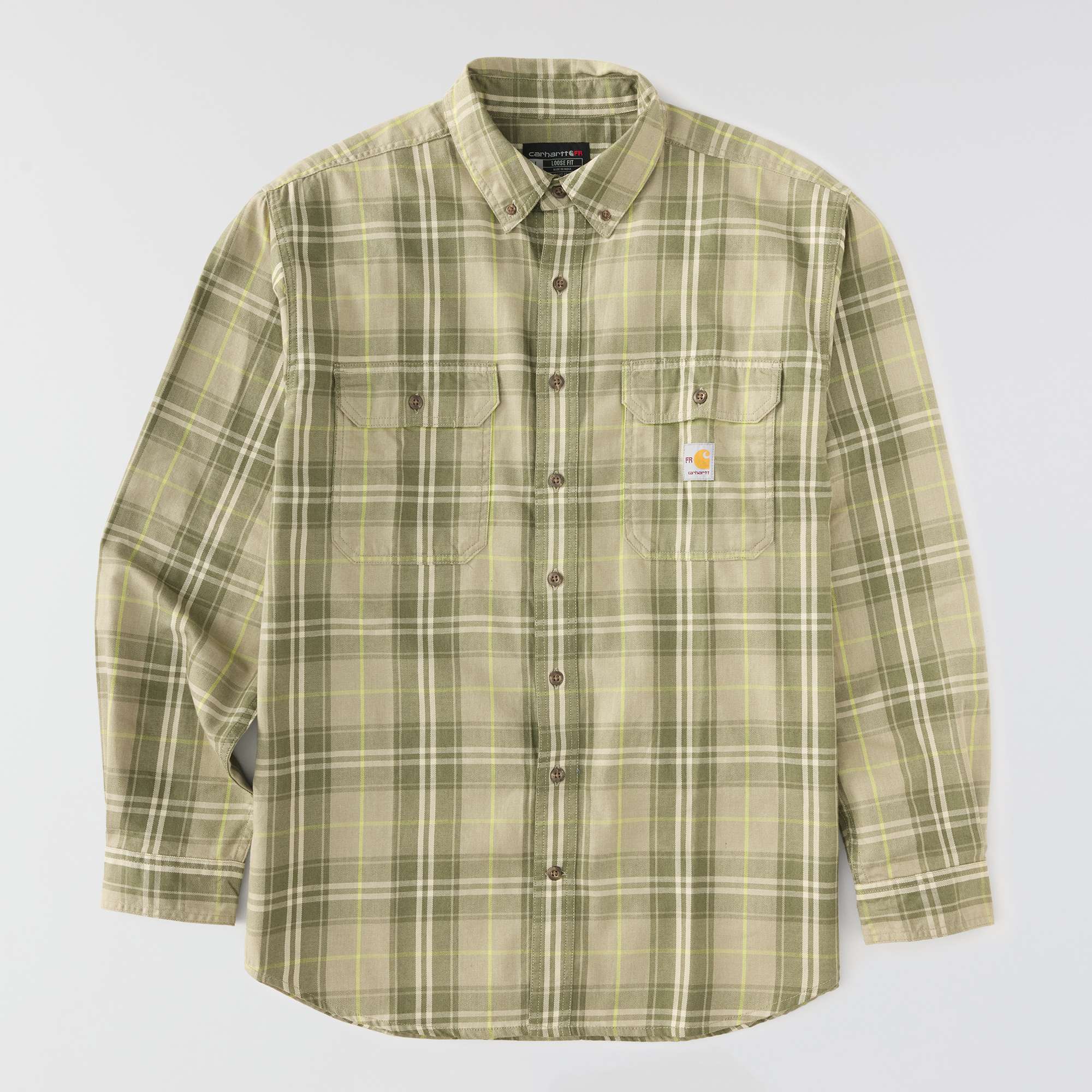 Men's fr loose fit long sleeve twill plaid shirt - flame resistant shirts 