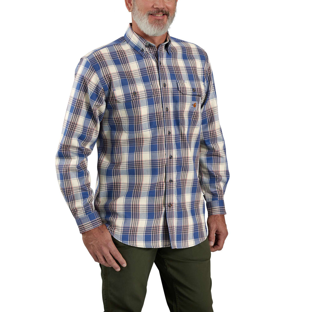 Men's fr loose fit long sleeve twill plaid shirt - flame resistant shirts 