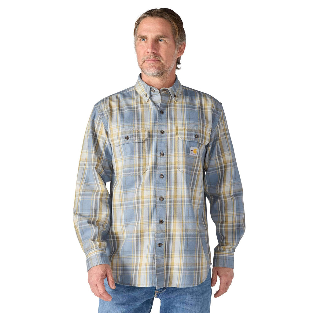 Men's fr loose fit long sleeve twill plaid shirt - flame resistant shirts 