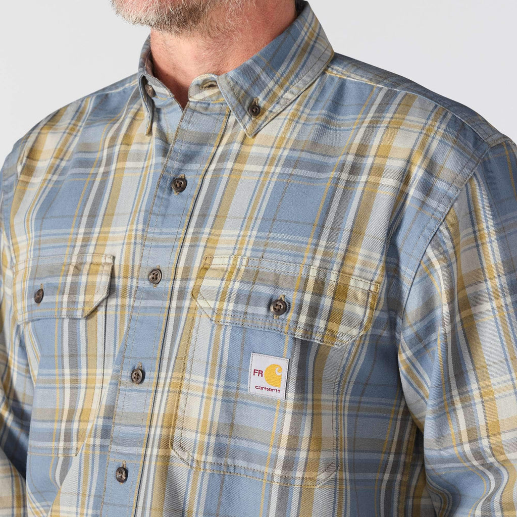 Men's fr loose fit long sleeve twill plaid shirt - flame resistant shirts 